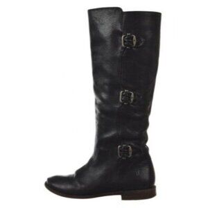 Frye Black Leather Knee-High Riding Boot Buckle Harness 5.5 Western Boho Cottage